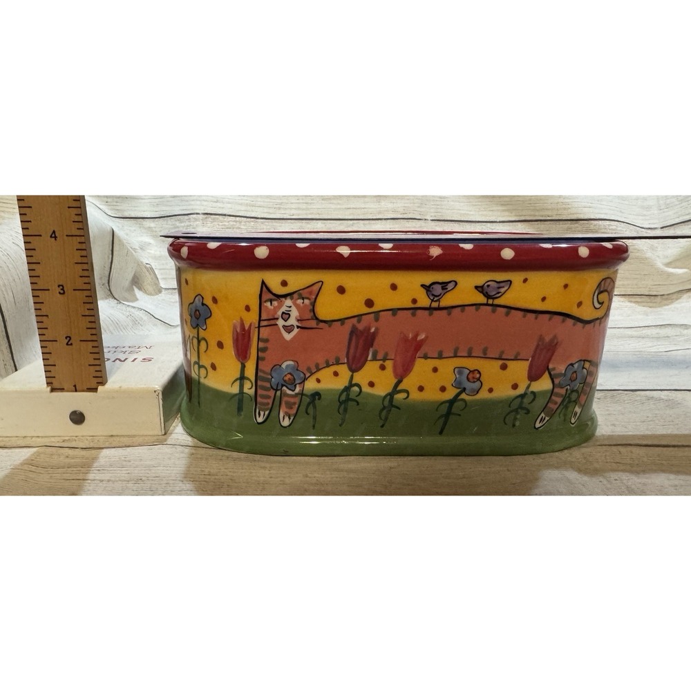 Sharon Bloom Whimsical Cats in Bloom Oval Planter Decor Henriksen Handpainted